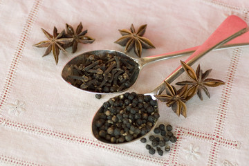 spices, spoons and linen