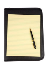  a black padfolio and letter paper
