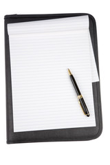  a black padfolio and letter paper