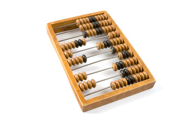 old wooden abacus with a calculated sum.