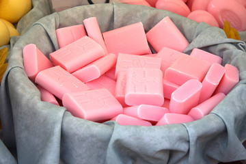 bars of rose soap in the basket