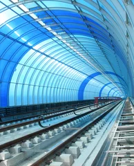 Papier Peint photo Tunnel métro bleu - tunnel tubulaire