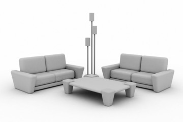 monochrome 3d render on the living room