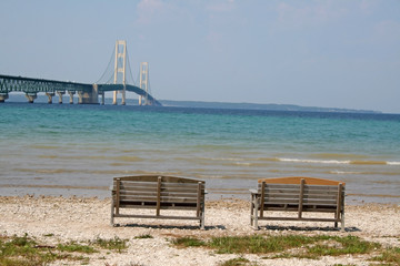 two bench and one bridge