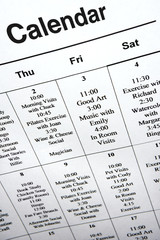 close-up of calendar of events.