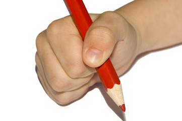 hand writing red pencil