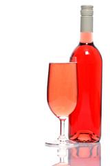 rose wine bottle and glass