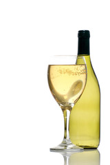 white wine bottle and glass