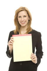 businesswoman with pad of paper