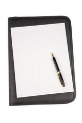  a black padfolio and letter paper