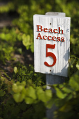 Beach access sign on Bald Head Island, North Carolina.