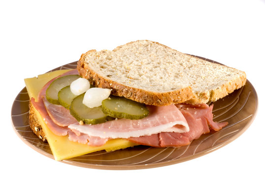 club sandwich with ham and cheese.