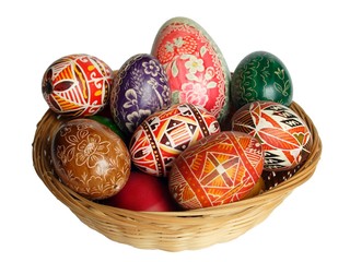 easter basket of coloured eggs with big egg