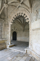 Fototapeta na wymiar Oranate arched doorway in Jeronimos Monastery in Lisbon, Portuga