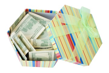 gift box with the dollars pile