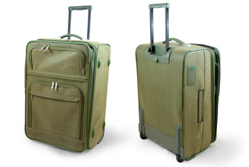 Khaki leather travel suitcase - isolated