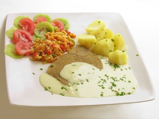 dinner-dish with meat and vegetables