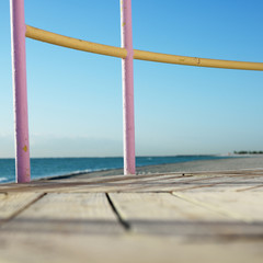 Lifeguard tower in Miami, Florida, USA.