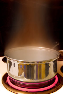 pot on red hot stove plate