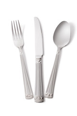 fork, knife and spoon isolated on white
