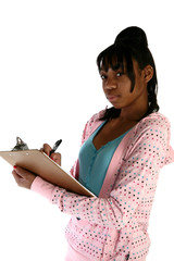 beautiful fifteen year old teen with clipboard