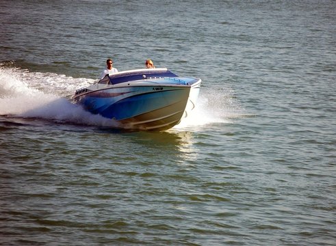 blue motor boat