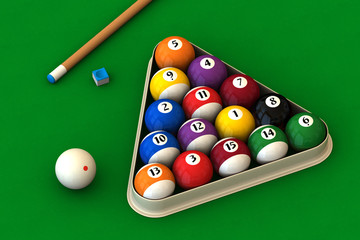 billiard set on green