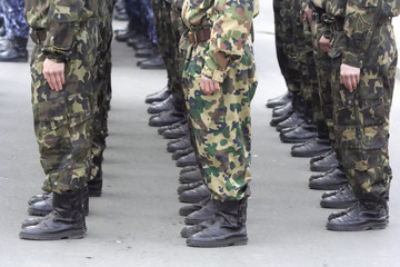 Military troops aligned boots