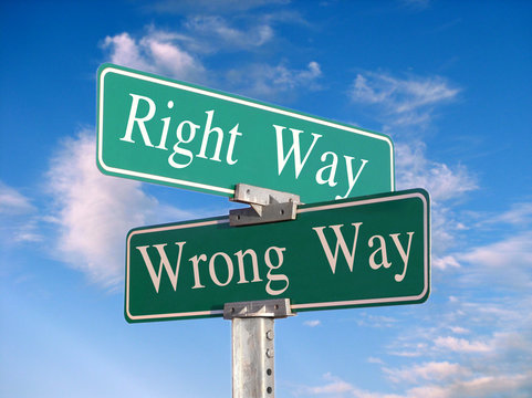 street sign that reads "right way, wrong way"