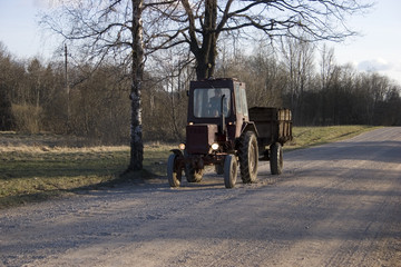 Fototapeta na wymiar tractor on a road
