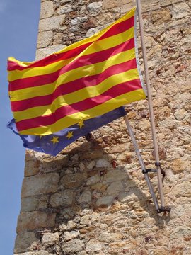 catalan flag with european flag