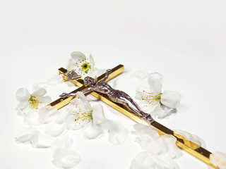jesus cross and flower white