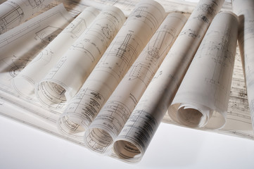 rolled-up construction drawings