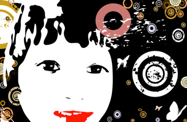 girl with circles and butterflies