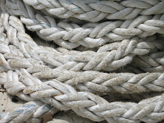 large coil of heavy duty anchor rope
