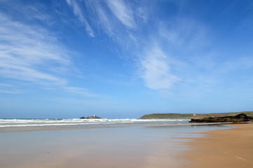 a big blue sky at gwithian sands, cornwall, uk