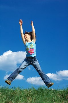 young girl jumping