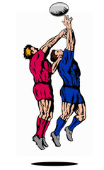 rugby 2 players lineout jumping