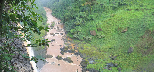 high waterfall in the tropical jungle with a river, cameroon, af