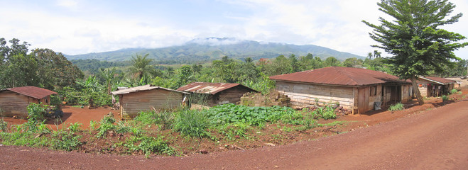 rural road with red ground over the valley, cameroon, africa, pa