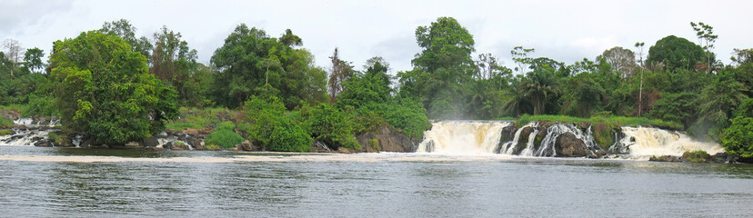 lobe waterfall and its river, cameroon, africa, panorama