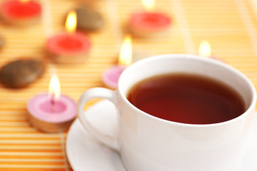 alternative medicine concept - tea after spa treatment