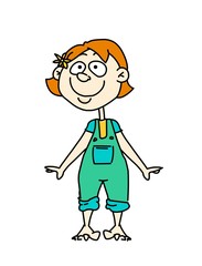 happy little girl with an overall and a flower