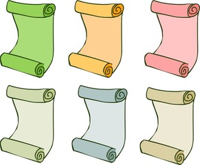 six folded scrolls with different colors
