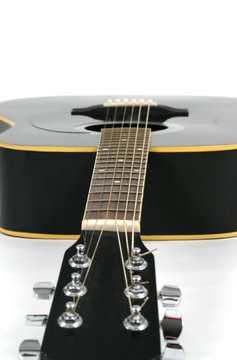 looking down the neck of a guitar