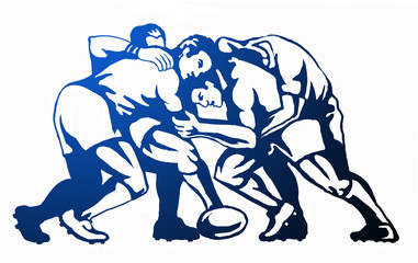 rugby maul 4 players blue