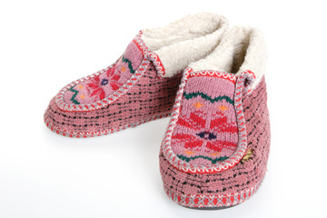 old soft fur warm slippers