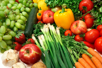 close-up of fresh vegetables and fruits