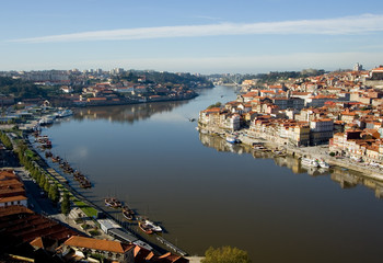 view of douro river embankment of porto city, portugal