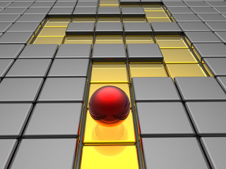 red sphere in labyrinth